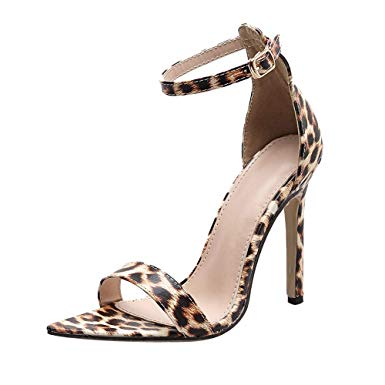 DENER❤ Women Ladies Girls Sandals with High Heels, Leopard Ankle