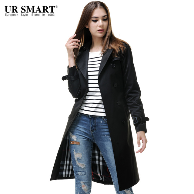 URSMARTHigh end brand new autumn and winter female long black coat