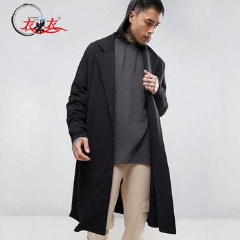 Black Long Wrap Wool Coat Drop Shoulder Trench Coat Men - Buy Trench