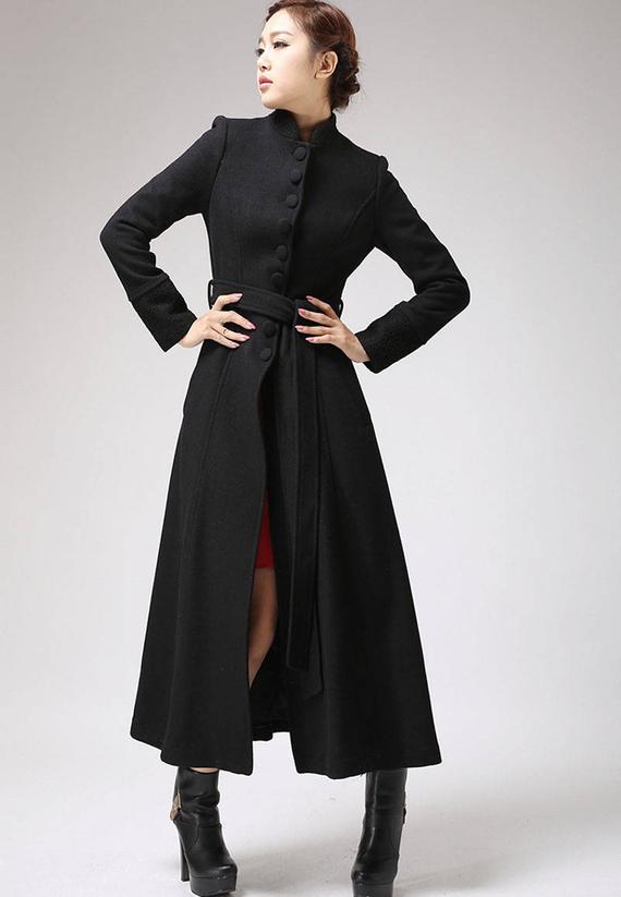Black coat dress coat mandarin collar long coat womens | Etsy