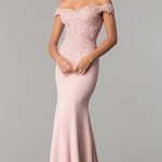 Off-the-Shoulder Long Formal Dress with Beaded Lace