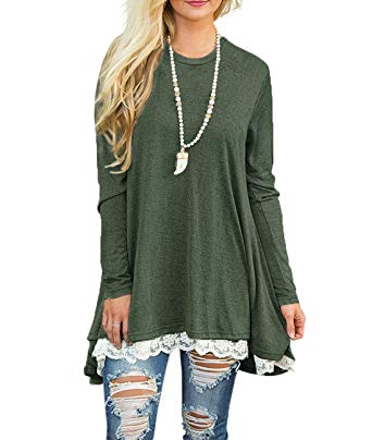 Women's Lace Long Sleeve Scoop Neck Tunic Tops Blouse Shirts for