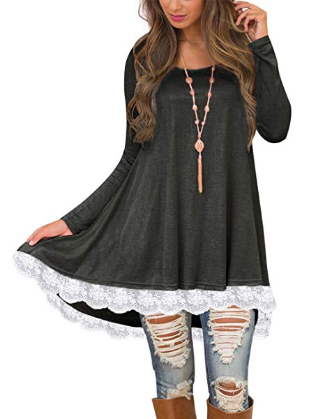 Sanifer Women's Lace Long Sleeve Tunic Tops with Pockets Long Tunic