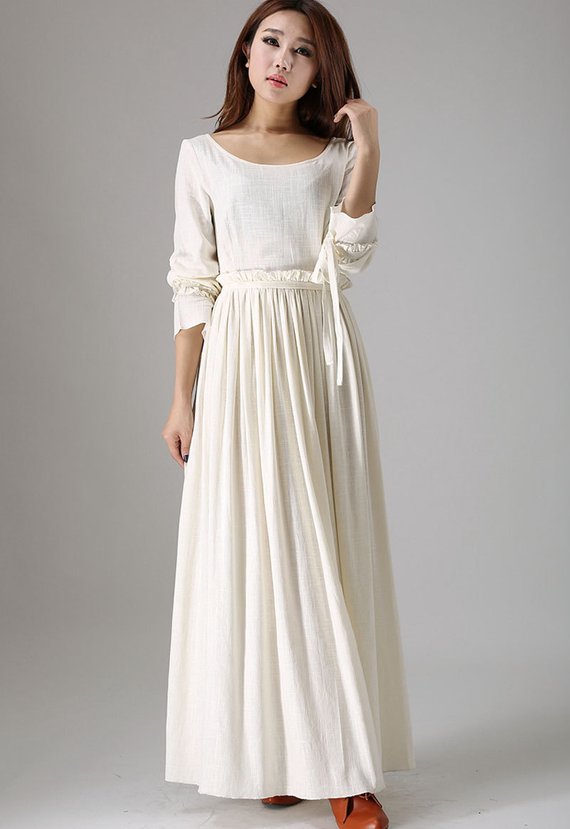 White maxi dress wedding dress bridesmaid dress long sleeve | Etsy