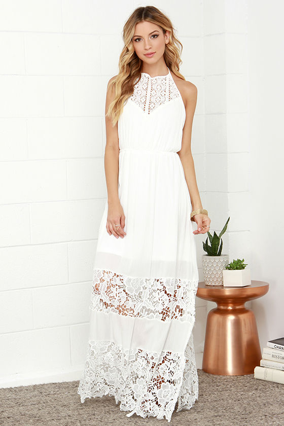 Ivory Dress - Maxi Dress - Lace Dress - Halter Dress - White Dress