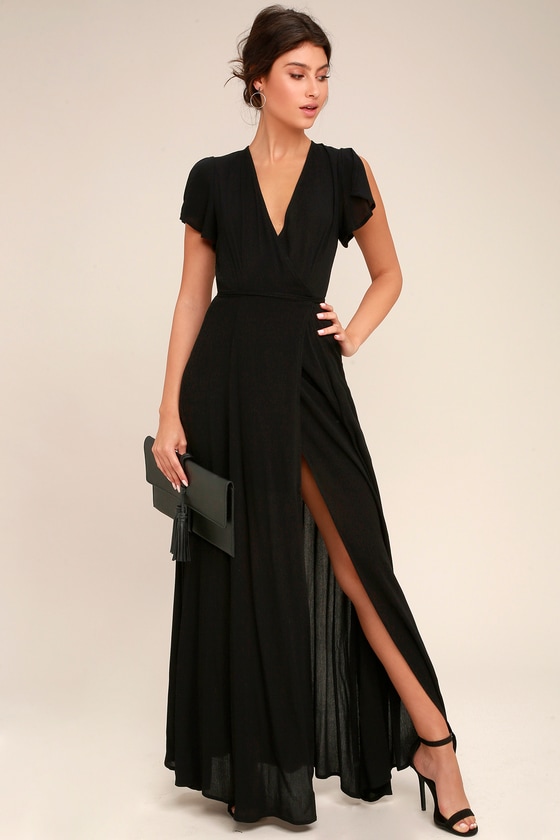 Lovely Wrap Dress - Black Dress - Maxi Dress