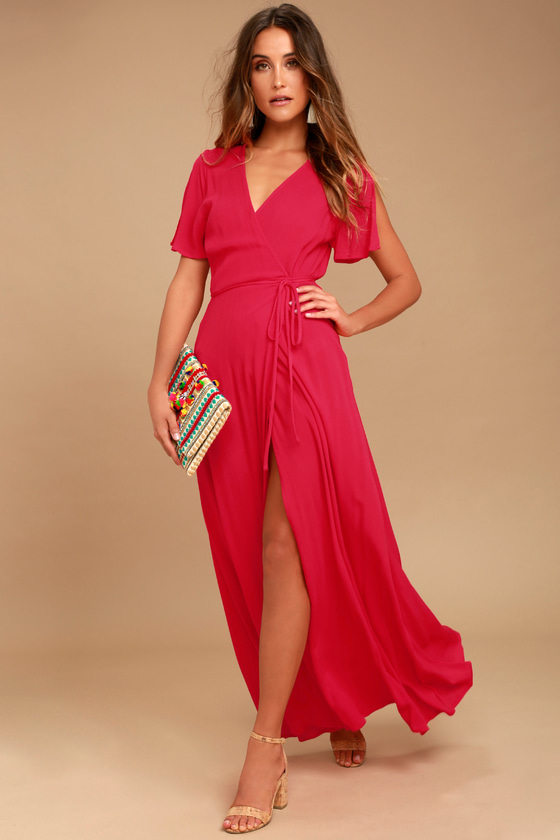 Lovely Red Dress - Surplice Wrap Dress - Maxi Dress