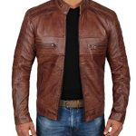 Brown Leather Jacket for Men - Distressed Genuine Motorcycle Leather