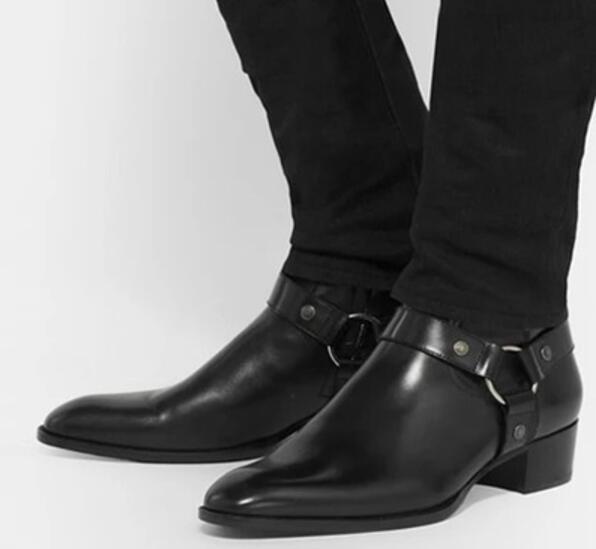 2017 European Station Chelsea Boots Pointed Toe Black Leather Boots