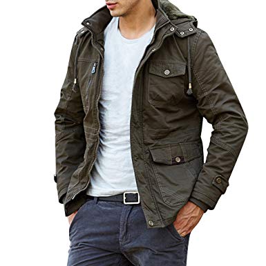 Orangetime Men Multi-Pocket Outdoor Hooded Cargo Jacket at Amazon