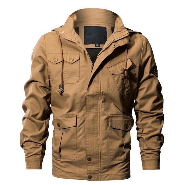 casual work multi pockets washed cotton hood military jacket at Banggood