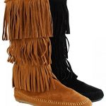 Amazon.com | Women's Faux Suede Moccasin Fringe Mid Calf Boots in
