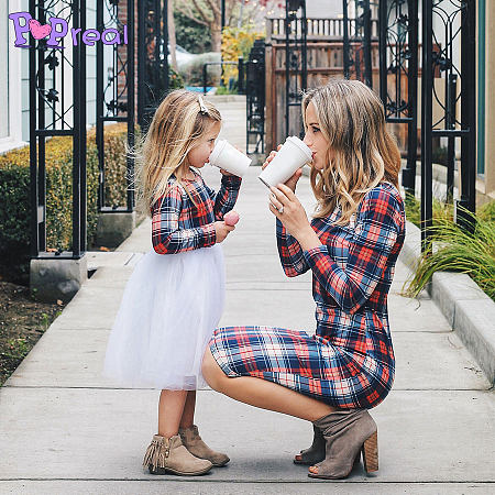 Mom Girl Plaid Tulle Matching Dress - popreal.com