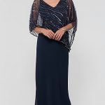 Mother-of-the-Bride Long Dress with Attached Cape