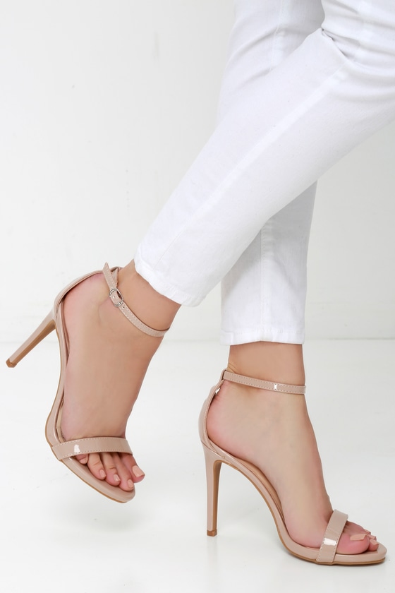 Nude Patent Heels - Ankle Strap Heels - Single Strap Heels