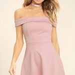 Cute Blush Pink Dress - Off-the-Shoulder Dress -Skater Dress