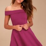 Cute Magenta Dress - Off-the-Shoulder Dress - Skater Dress