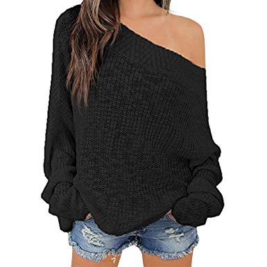 Exlura Women's Off Shoulder Sweater Batwing Sleeve Loose Oversized