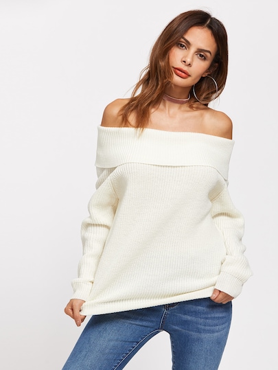 Foldover Off Shoulder Jumper | SHEIN