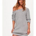 Lyst - Missguided Grey Off Shoulder Knitted Jumper Dress in Gray