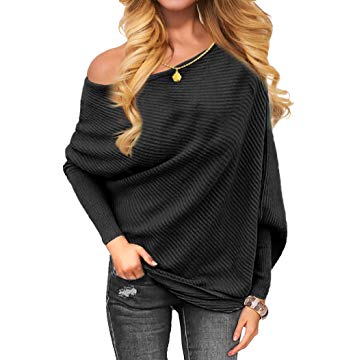 VOIANLIMO Women's Off Shoulder Knit Jumper Long Sleeve Pullover