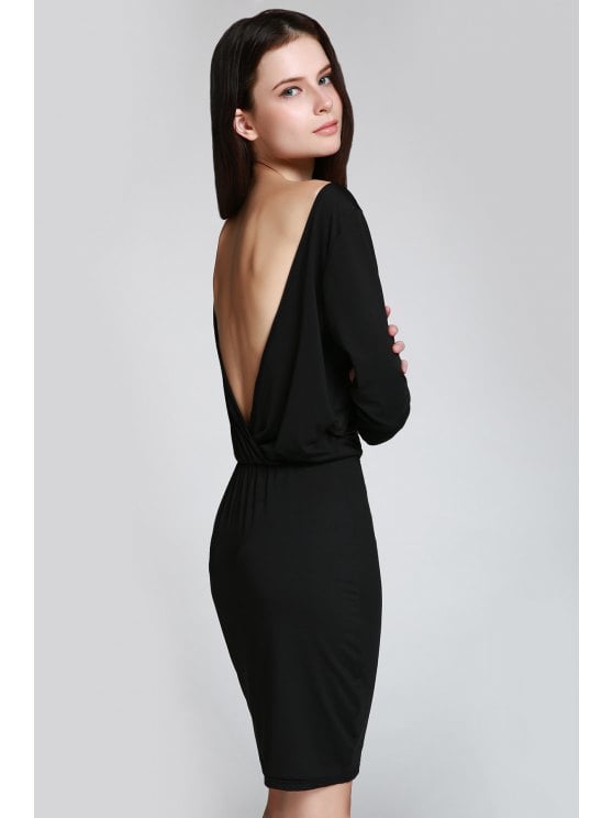 54% OFF] 2019 Open Back 3/4 Sleeve Bodycon Dress In BLACK XS | ZAFUL