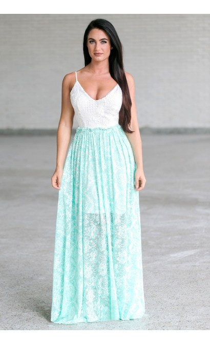 Mint Green and Ivory Open Back Maxi Dress, Cute Mint Summer Boutique
