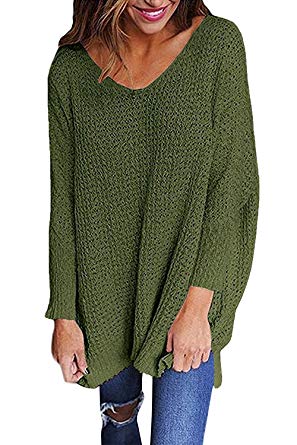 Mafulus Womens Oversized Sweaters Casual V Neck Long Sleeve Loose
