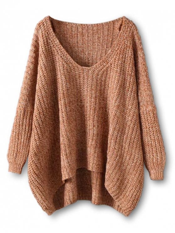 35% OFF] 2019 Chunky V Neck Oversized Sweater In COFFEE ONE SIZE | ZAFUL