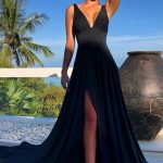 black v-neck evening party dresses split, fashion by Hiprom on Zibbet