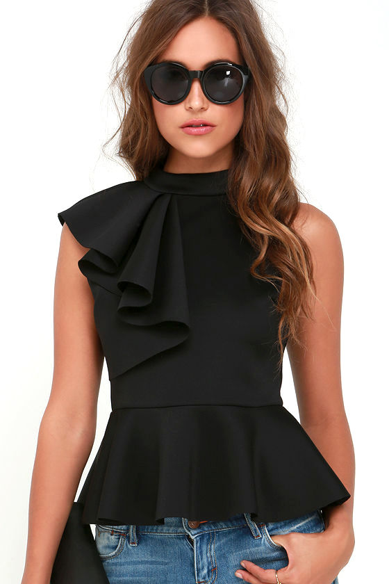 Pretty Black Top - Peplum Top - Ruffle Top - $39.00