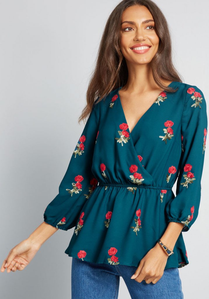 Reservations Made Peplum Top in Teal Floral | ModCloth