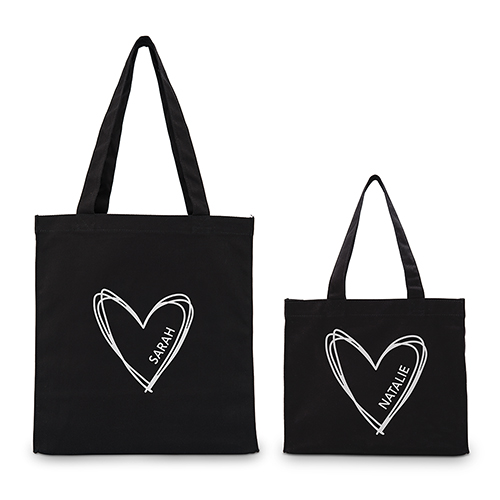 Personalized Heart Black Canvas Tote Bag - Personalized Tote Bags