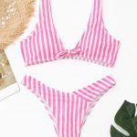 31% OFF] 2019 Front Knot Striped Bikini Set In PINK AND WHITE M | ZAFUL
