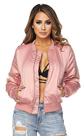 Amazon.com: Women's Puffy Satin Bomber Jacket in Dusty Pink S-XXXL