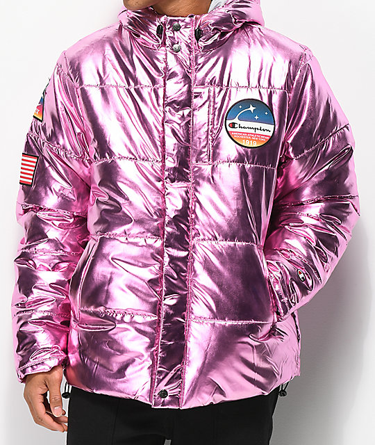 Champion Metallic Pink Puffer Jacket | Zumiez