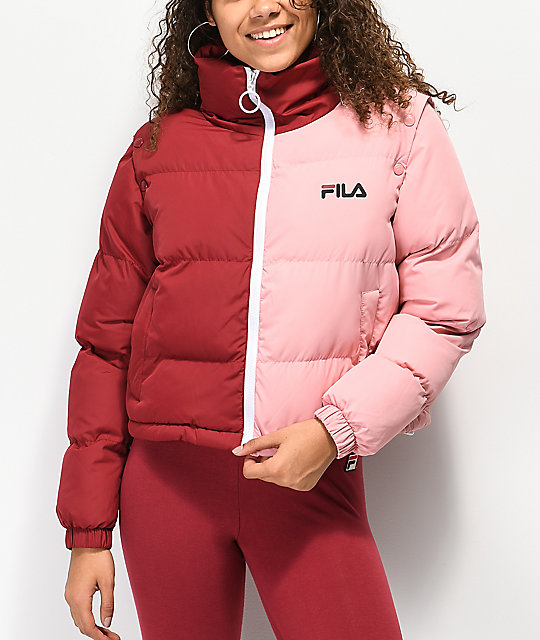 FILA Martina Red & Pink Snap Sleeve Puffer Jacket | Zumiez