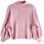 44% OFF] 2019 Lantern Sleeve Mock Neck Sweater In PINK ONE SIZE | ZAFUL