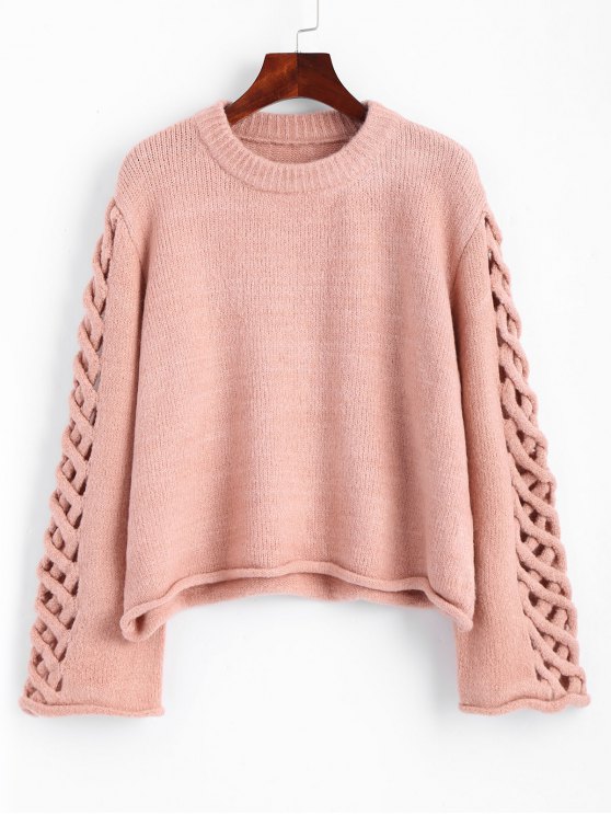 29% OFF] 2019 Oversized Braided Sleeve Pullover Sweater In PINK ONE