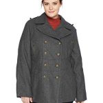 Excelled Women's Plus Size Wool Blend Fashion Pea Coat, Charcoal, 1X