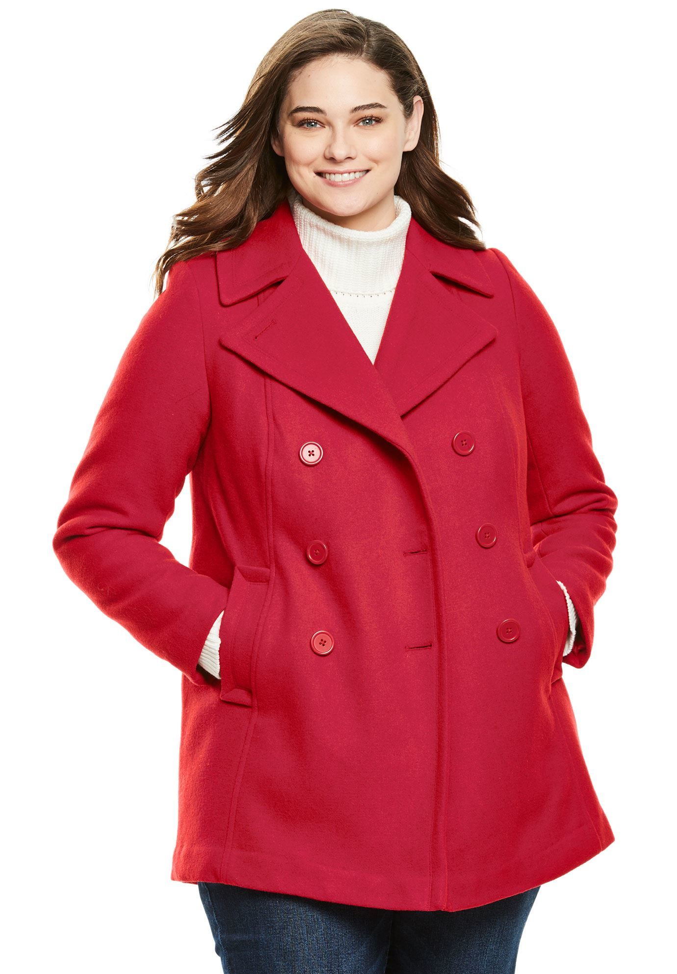 Wool-Blend Double-Breasted Peacoat | Plus Size Wool Coats | Woman Within