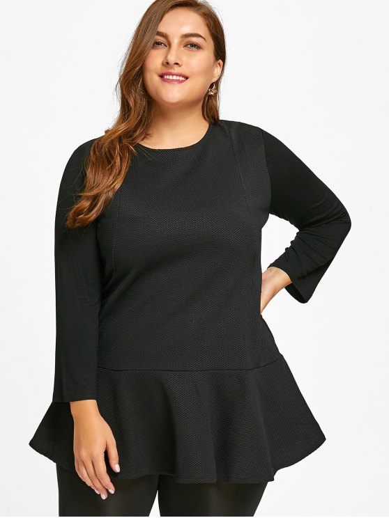 2019 Long Sleeve Plus Size Peplum Top In BLACK 4XL | ZAFUL