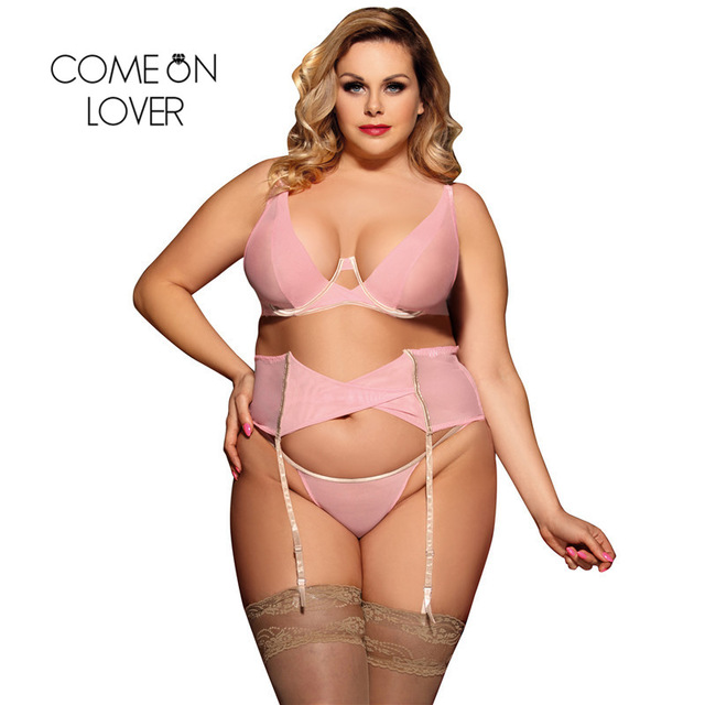 Comeonlover Women Lingerie Set Suspenders Lace Bra Panties Plus Size