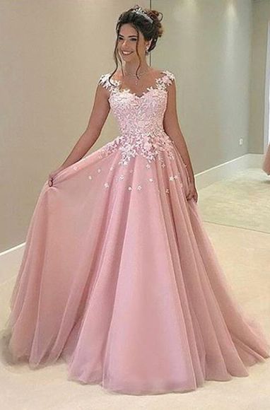 New Pink Appliques Prom Dress,Long Prom Dresses,Charming Prom