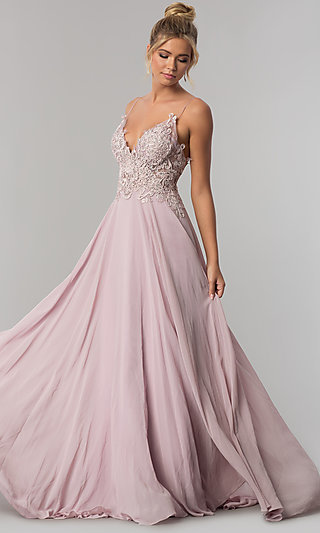 Chiffon Open-Back Long Prom Dress - PromGirl