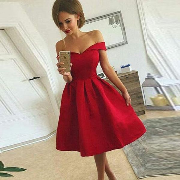 2018 Hot Sale Red Off The Shoulder Cocktail Party Dress,A Line