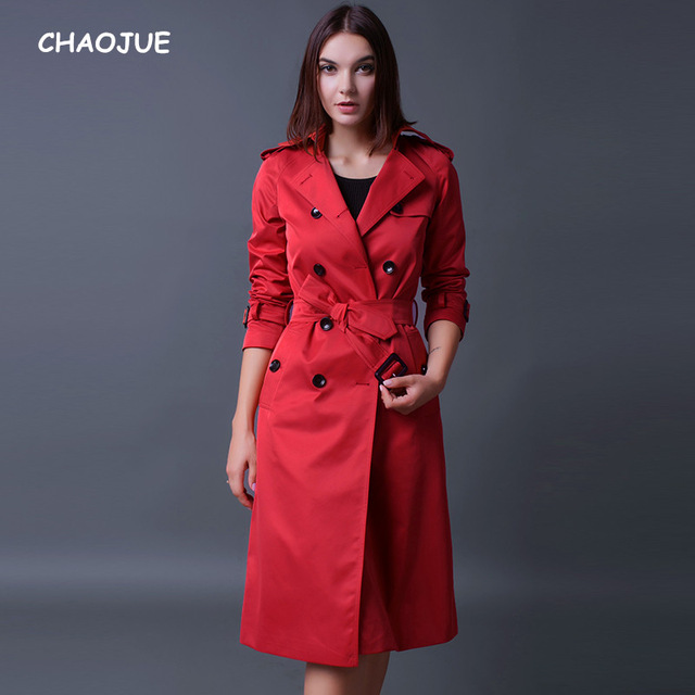 CHAOJUE Brand Trench Coat For Women 2018 Long Sleeve Double Breasted