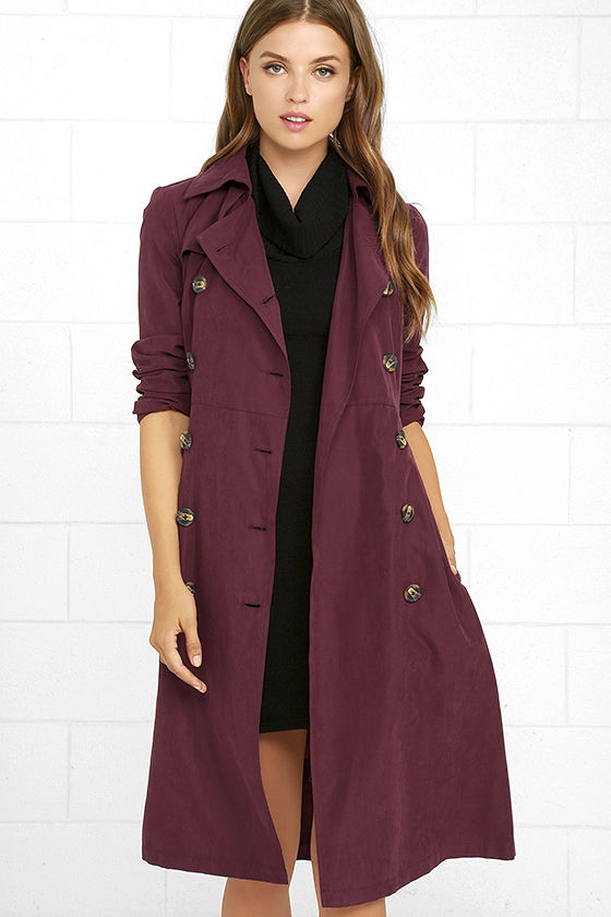 Chic Wine Red Coat - Trench Coat - Belted Coat - Longline Coat - $91.00