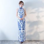 Vintage Chinese Style Cheongsam Wedding Dress Womens Sleeveless Long
