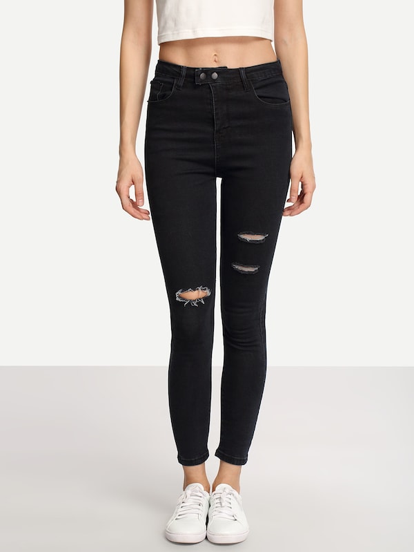 Ripped Black Skinny Jeans | SHEIN